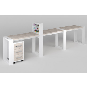 Трёхместный маникюрный стол "Matrix" с подставкой для лаков и тумбой